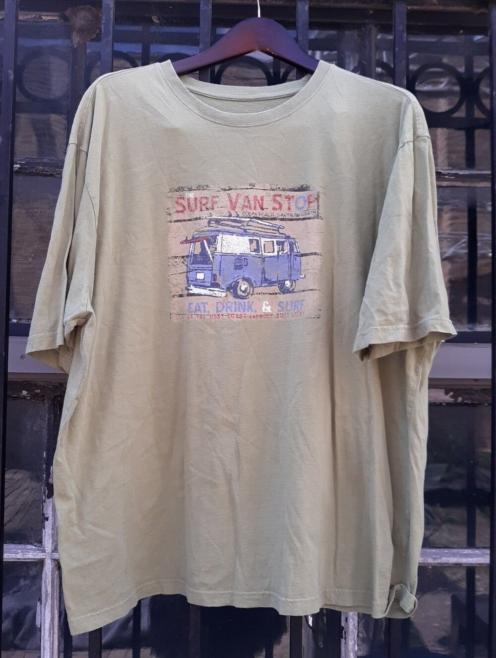 Caribbean Joe Sage Green Crewneck Tee Surf Van VW Bus Graphic 3XL